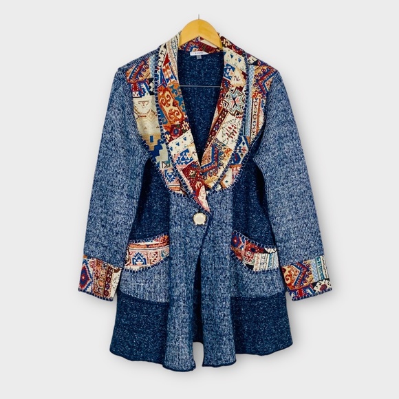 Sioni Sweaters - NEW Sioni Tapestry Patchwork Single Button Cardigan Large